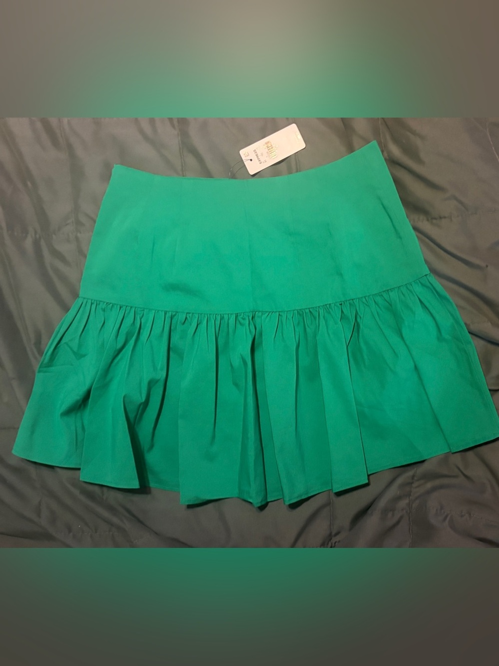 Express Emerald Green Ruffled Mini Skirt